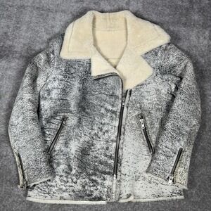 Sandro Paris Gray Shearling Sherpa Zip up Jacket Oversize Size 3 S/M Pilot